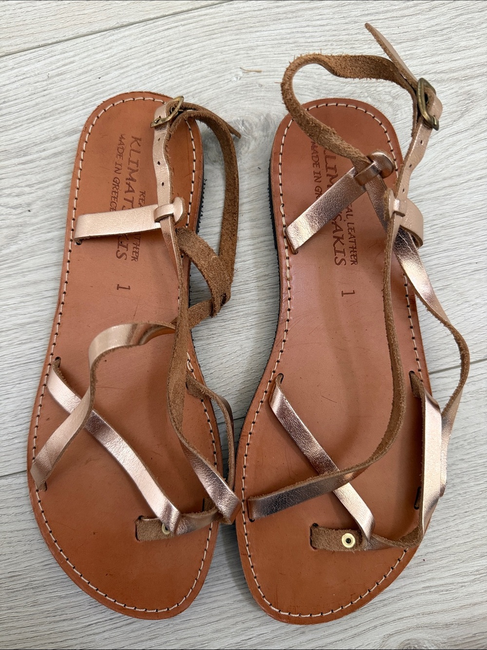 Greek Leather Strappy Sandals in Rose Gold - Women 41